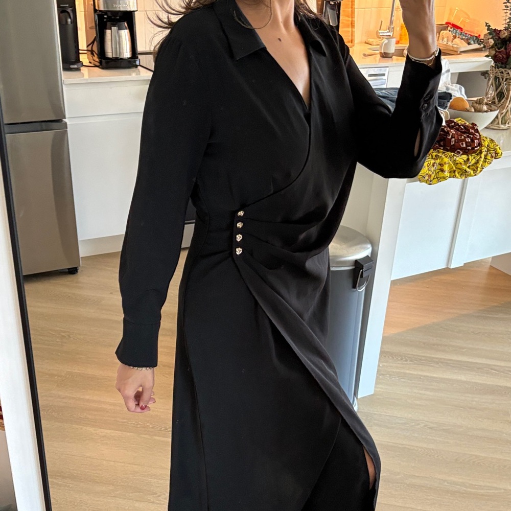 Classic Black MNG Wrap Midi Dress